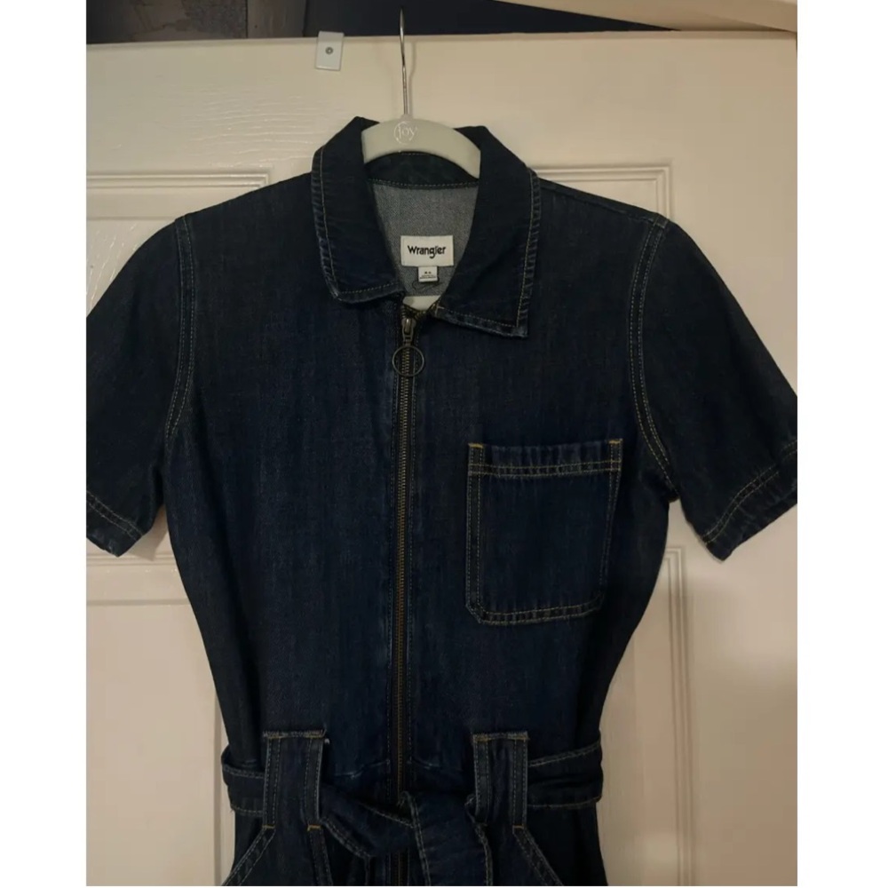Wrangler Dark Indigo Denim Belted Short-Sleeve Jumpsuit - Picture 8 of 16